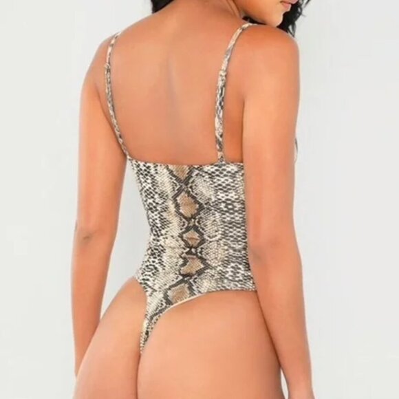 Animal Print Snake Black white brown bodysuit size small - Picture 4 of 10